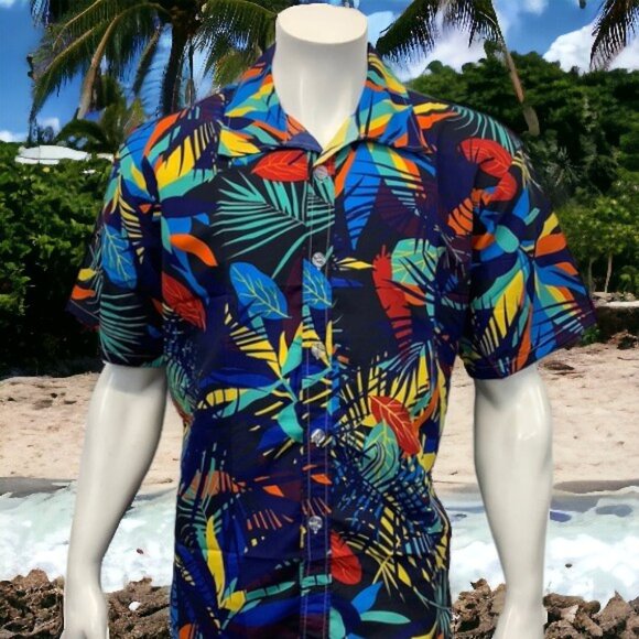 SHUANGQI MEN'S HAWAIIAN ALOHA MULTI-COLORED SHIRT - Picture 2 of 9